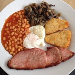 Gammon, poached egg, hash browns